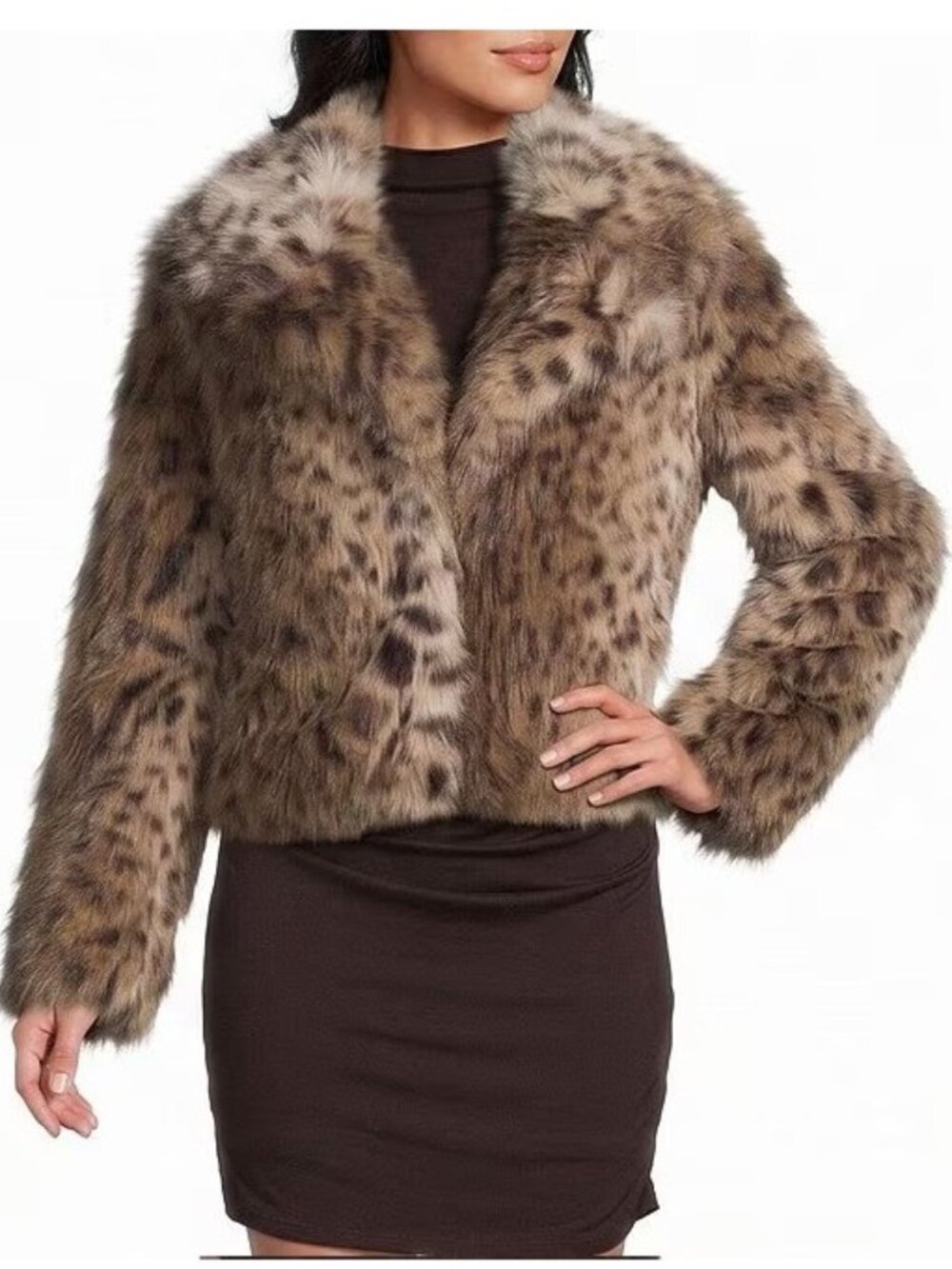GB Lisa Leopard Printed Faux Fur Coat, S